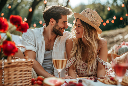 A couple having a romantic picnic