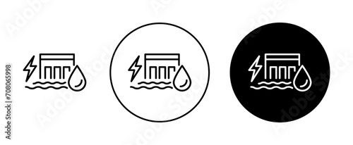 Hydropower Facility vector icon set. Water dam and energy reservoir vector symbol for UI design.