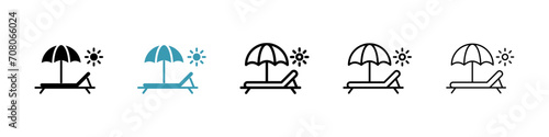 Relaxation Lounger vector icon set. Beach relaxation and sun chair vector symbol for UI design.