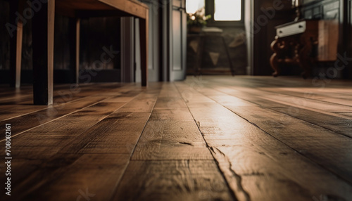 Wooden flooring adds elegance to the modern, empty living room generated by AI
