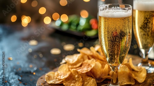 testing refined sparkling wine is combined with potato chips in a harmonious combination of pleasure