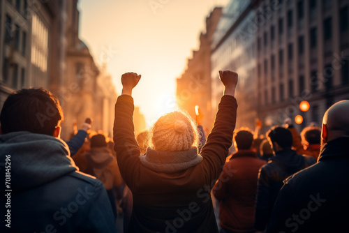 protest march people with placards and posters Arms raised air fighting Group of activists Multiracial Crowd Black Lives Matter social activity crisis future freedom yoong banner public.