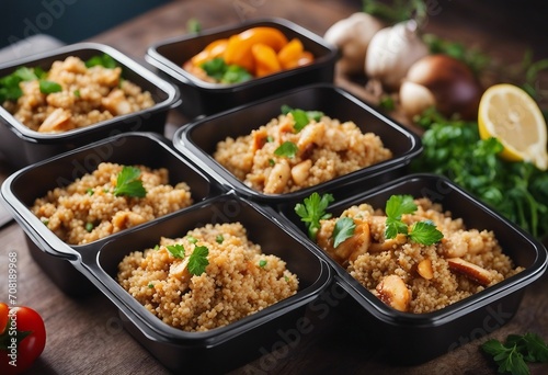 Healthy meal prep containers with quinoa and chicken