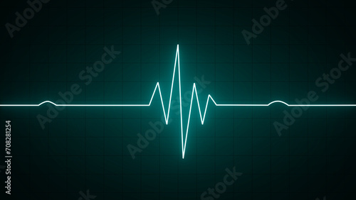 Blue neon Heart pulse monitor with signal. Heartbeat line. Flat line EKG, Pulse trace. EKG and Cardio symbol. Healthy and Medical concept
