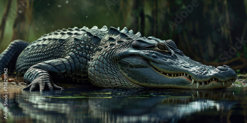 an alligator resting in some water, generative AI