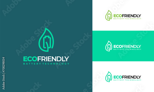 Green Energy with battery Symbol, Eco energy logo concept vector