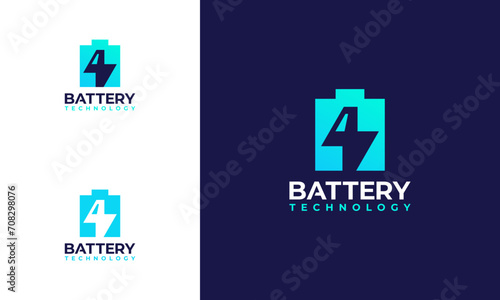 Battery technology logo designs concept vector, Battery with Thunder symbol template icon