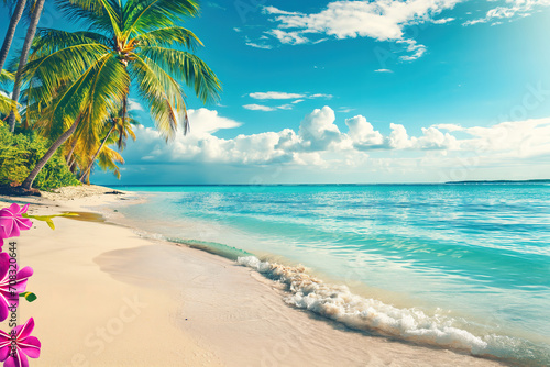 tropical sand beach with palm trees landscape