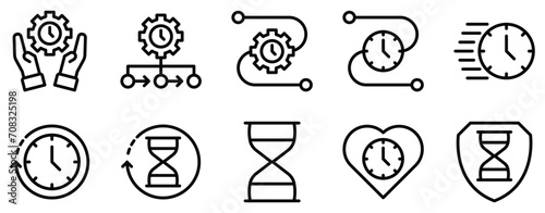 time management line style icon set collection