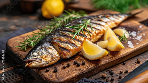 Grilled mackerel on cutting board