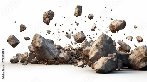 falling rocks isolated on white background 3d render