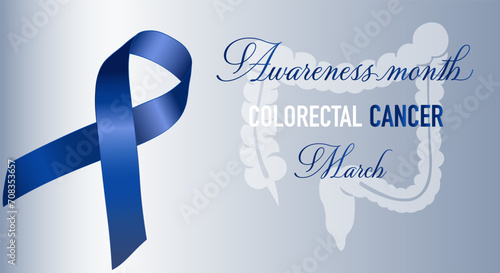 Blue ribbon as a symbol of Colorectal cancer awareness. Prevention month.