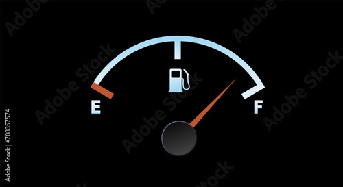 Full gas meter, petrol meter, in blue on a black background.