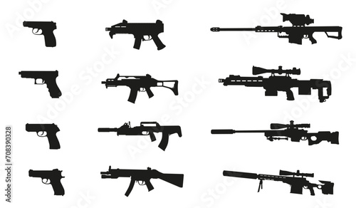 Silhouettes of weapons. A large set of modern and not only small arms in vector.