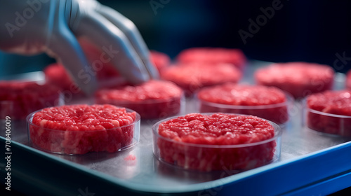 Artificial protein meat grow in laboratory, cell-based synthetic meat , generative by ai 
