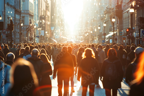 crowd in city street.