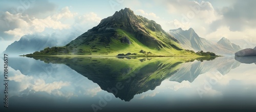 Reflection of a hill in still water.