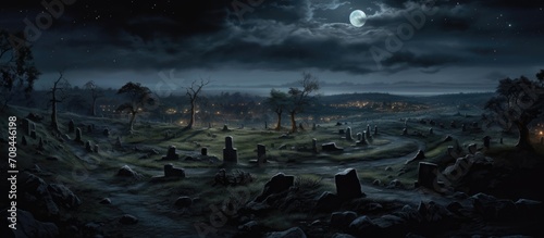 nighttime burial ground illuminated by moonlight