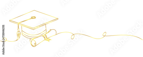 Vector graduation cap line art gold 