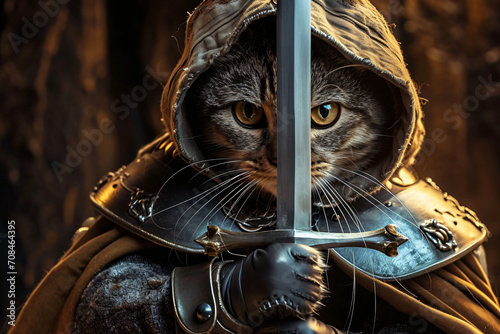 a cat knight holding a sword