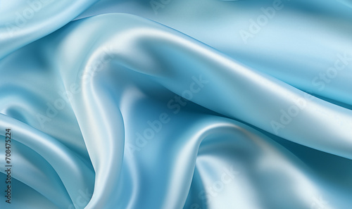 Sky blue silky satin fabric weave textile texture.