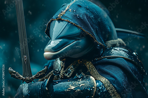 a dolphin knight holding a sword