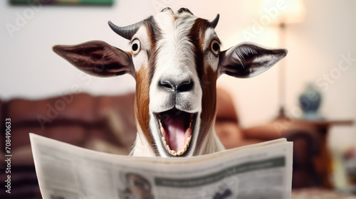 shocked goat reading a newspaper