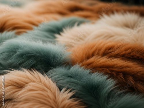 Background artificial wool, red, green Colorful furry plushie texture