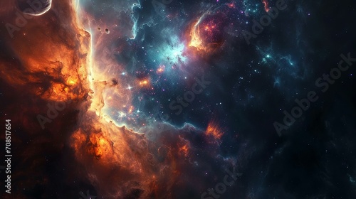Sky space Aurora background. Colorful milky way galaxy night stars family landscape with stars, moon, nebula and galaxy