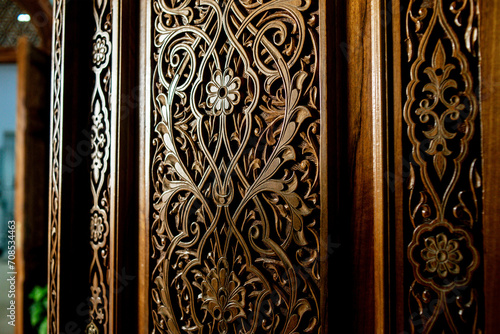 Wooden decor with pattern in Uzbekistan, entrance