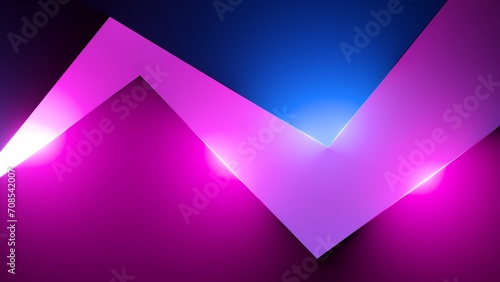 3d render, abstract geometric background illuminated with pink blue neon light. Glowing zigzag lines, curvy shapes. Futuristic minimalist wallpaper