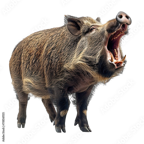 Wild Boar roar isolated white background