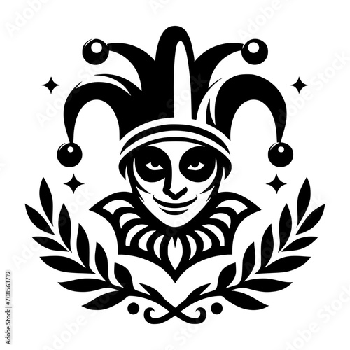 Vector logo of a jester. black and white logo of a medieval joker. professional logo for a clown.