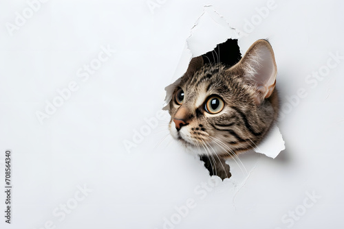  Intrigued Feline Peering Through a Ripped Hole in Paper