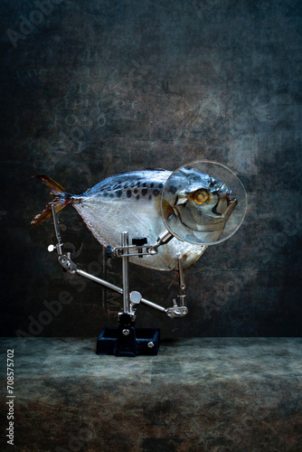 Still life with moonfish and magnifying glass