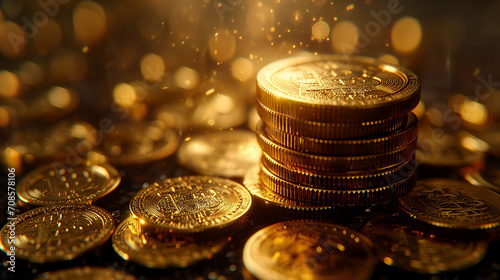 Stack of golden coins on luxury background with earning profit concept. Gold coins or currency of business. 3D rendering, Mountain of gold coins, casino gold coin explosion illustration cash win