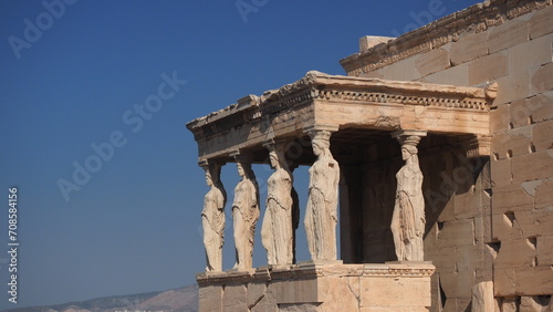 The ancient portico of Caryatides on the Acropolis, Athens, Greece