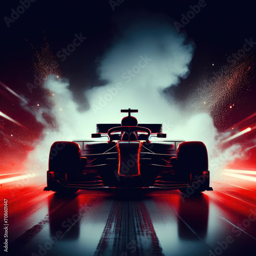 Racing car with lights and smoke.