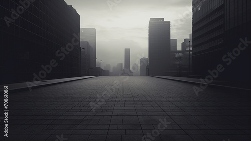 Empty square ground and urban skyline with building background
