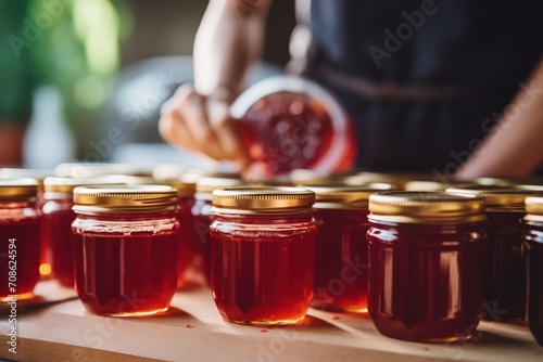 homemade cherry jam in a kitchen
