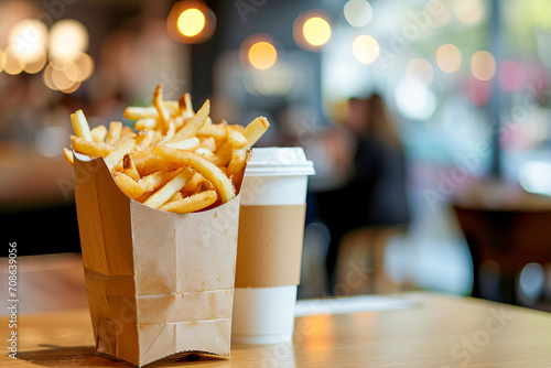 French fries in a fast food restaurant. Fast food.