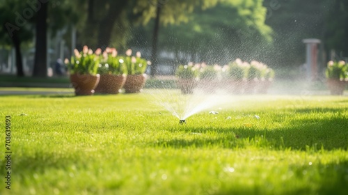 Garden irrigation system. a sprinkler that waters the garden in summer. summer.
