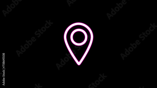 Neon glowing map pin icon. glowing location pin. Glowing neon marker sign. Navigation mark, destination point, location marker, address place.