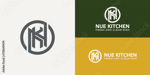 Abstract initial letter NK or KN logo in yellow-green color isolated in white background applied for cafe and bar logo also suitable for the brands or companies have initial name KN or NK.