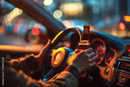 Dangerous Driving with Alcohol Bottle in Hand.