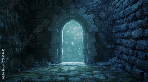 Medieval Castle Portal A medieval castle's secret passage with an ancient, glowing portal Perfect for historical fantasy games or medieval mystery novels