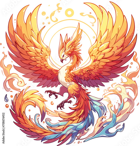 Anime phoenix vector illustration isolated on white