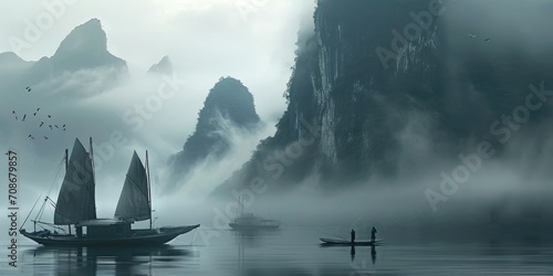 A group of boats peacefully floating on top of a serene lake. Perfect for travel brochures or outdoor adventure websites