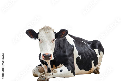 Upright black and white cow isolated on white background