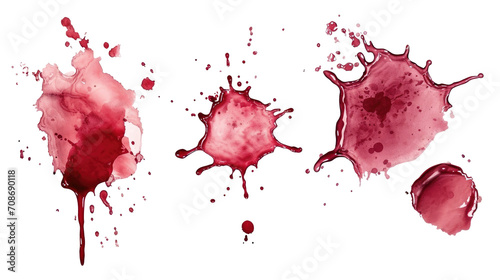 Collection set of red wine stains isolated on white background